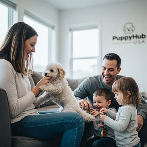 Family adopting a puppy