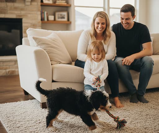 Family with their new puppy