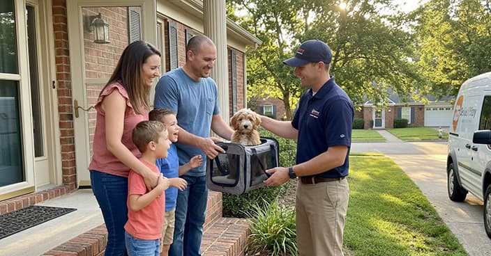 Family receiving their new puppy