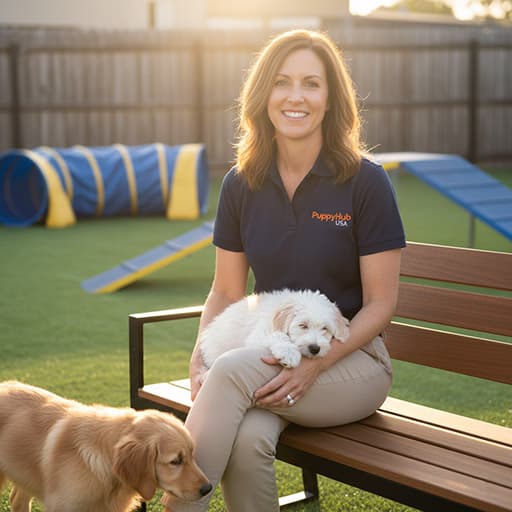 PuppyHub USA founder with puppies