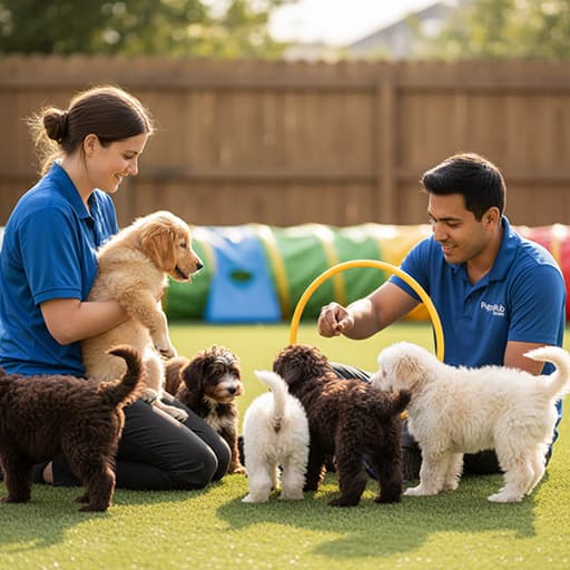 Puppies playing on the grass