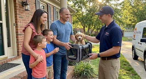 Puppy being delivered to new family