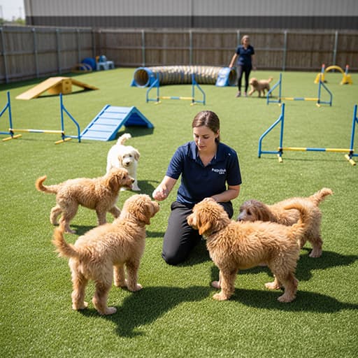 Trainer working with puppy
